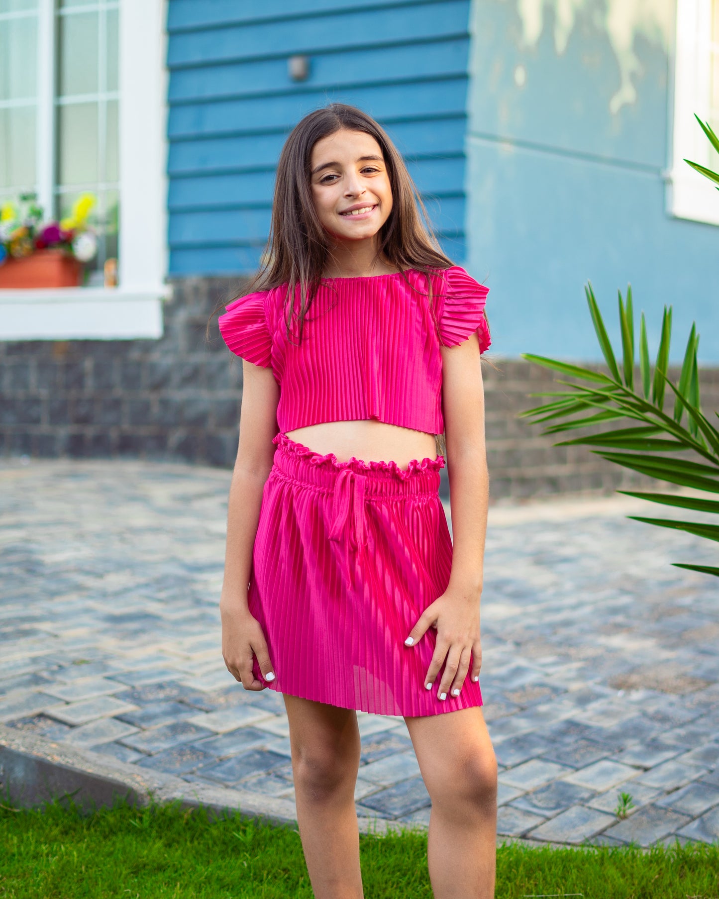Kids Pleated Fuchsia Set