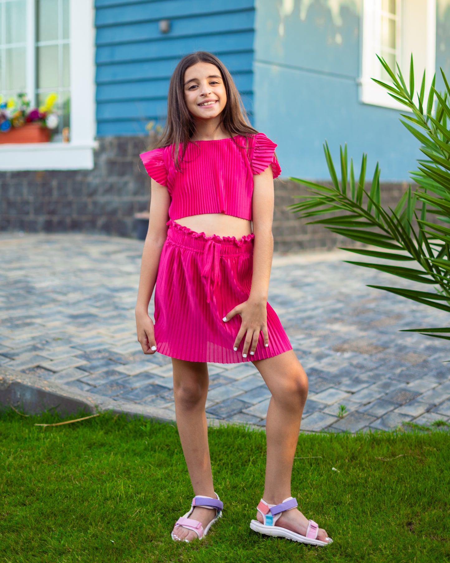Kids Pleated Fuchsia Set