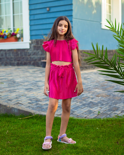 Kids Pleated Fuchsia Set
