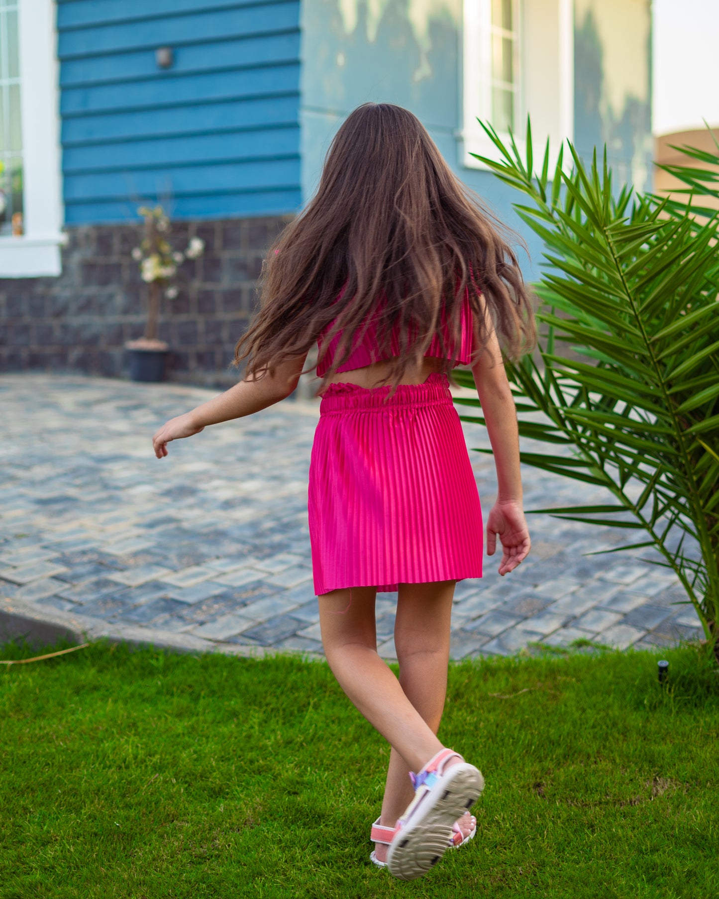 Kids Pleated Fuchsia Set