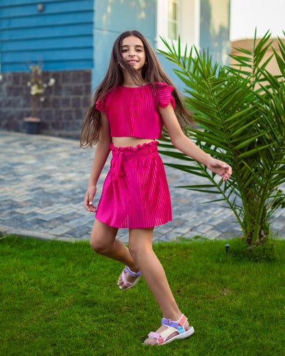 Kids Pleated Fuchsia Set