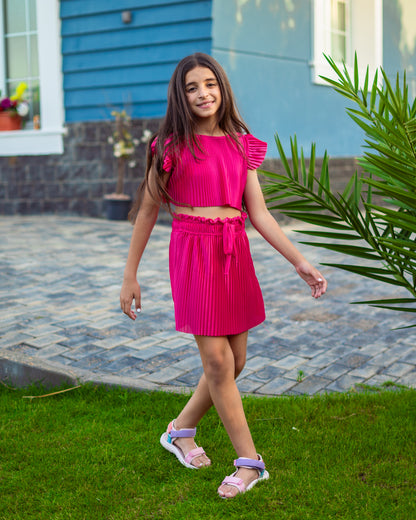 Kids Pleated Fuchsia Set