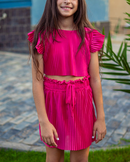 Kids Pleated Fuchsia Set