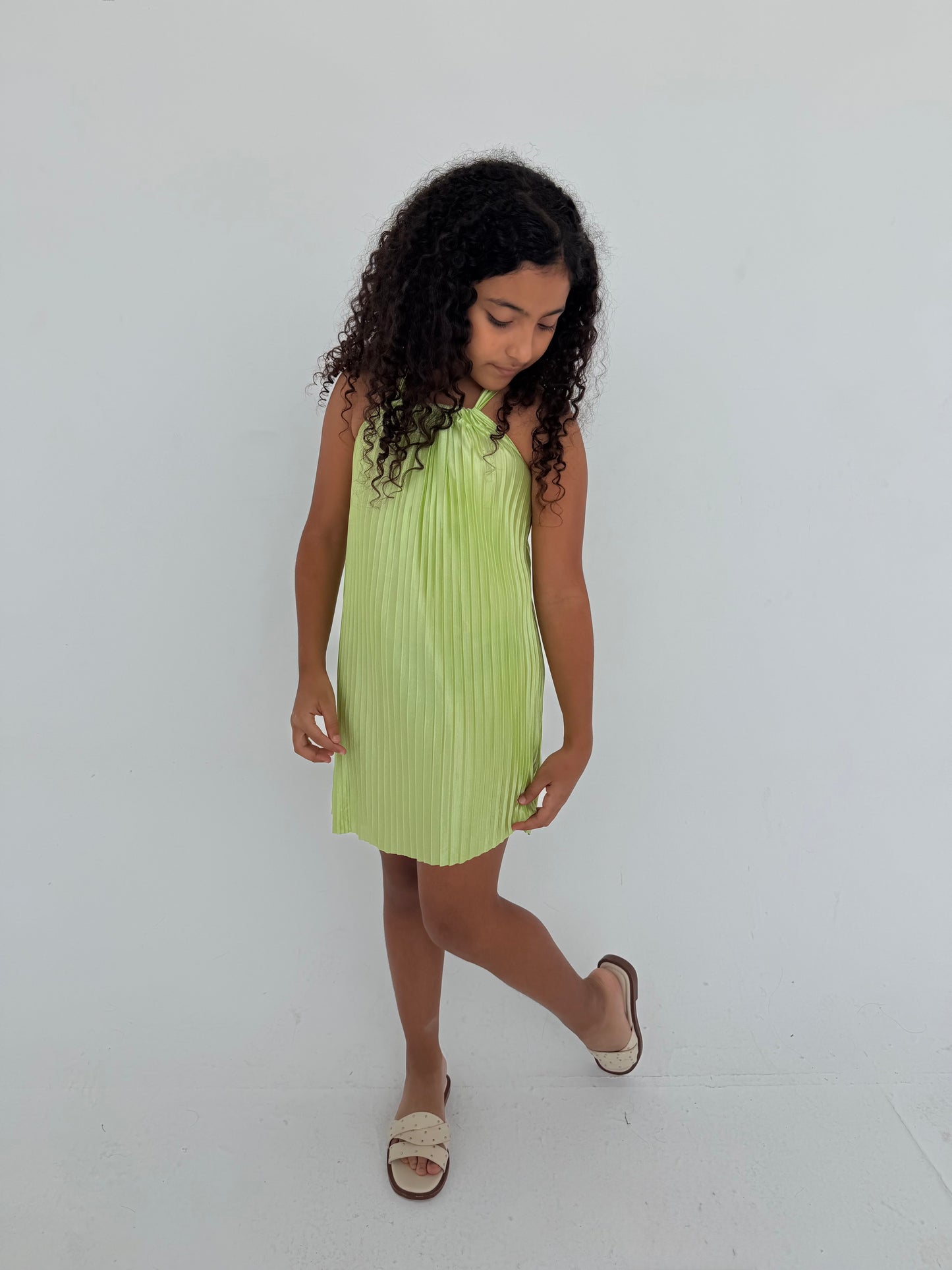 Kids - Pistachio Pleated Dress