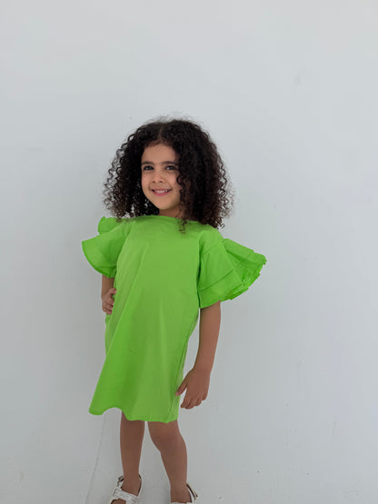 Kids - Lime Green Ruffle Dress